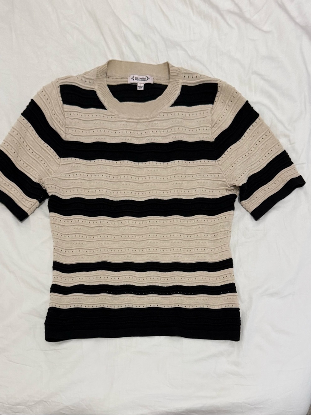 Nanette Lepore Short Sleeve Knit Top in Beige and Black
